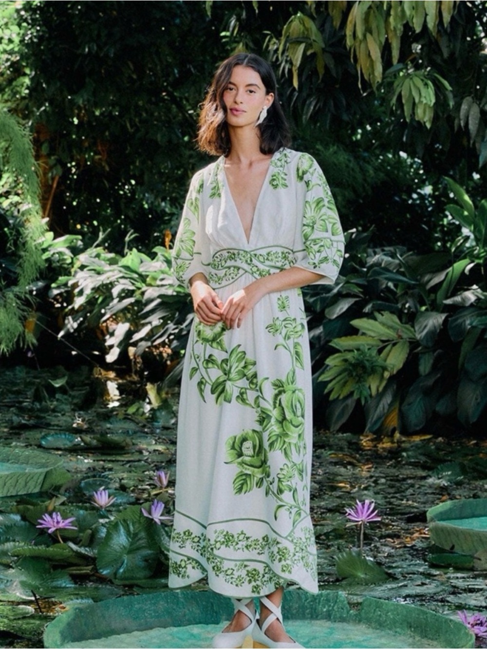 NWT Farm Rio White Maxi Dress with Green Floral Print XL